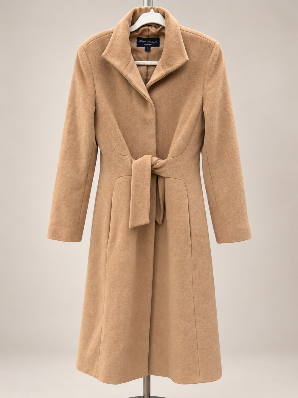 Linda Richards Luxury Camel Wool Angora Belted Long Coat Italian Fabric Sz 4